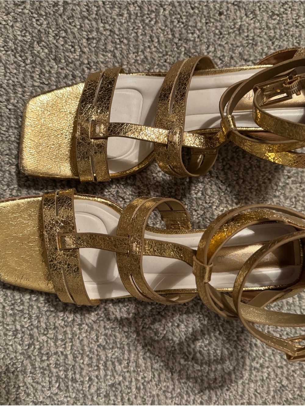 Franco Sarto Metallic Gold Strappy Square-Toe Sandals